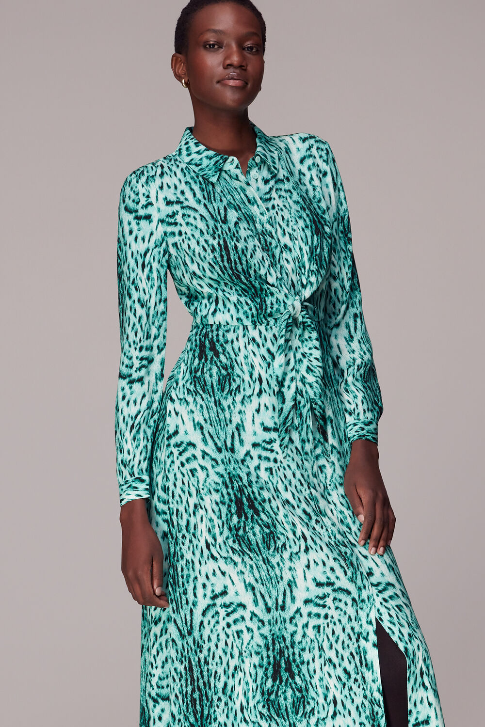 Brushed Leopard Tie Midi Dress